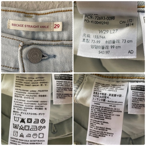 Levi's Ribcage Straight Ankle Jeans Women's 29 Light Blue Wash Ripped Distressed - Picture 15 of 15